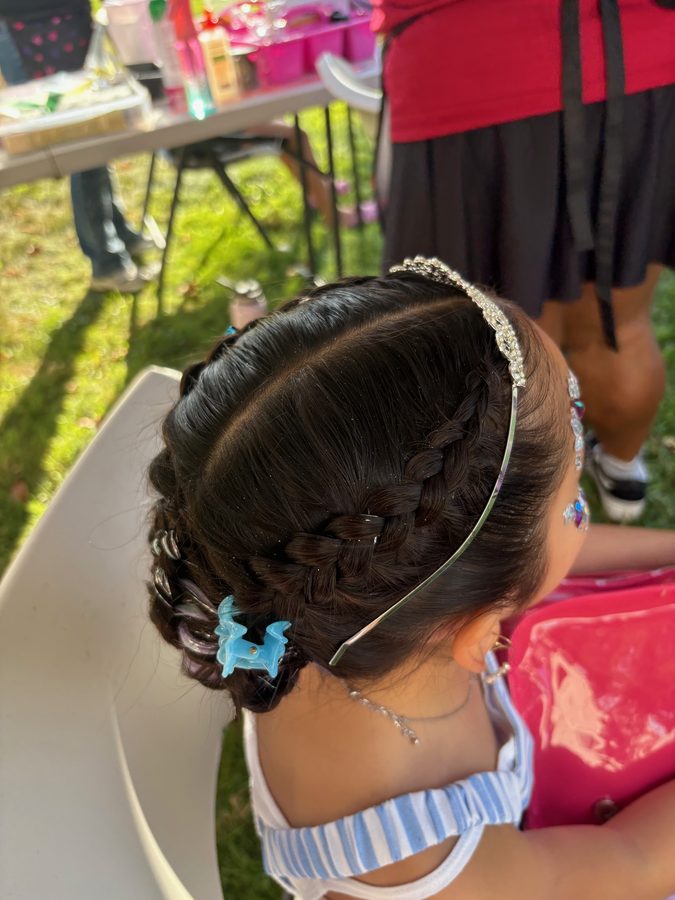 Braided crown with rhinestone headband
